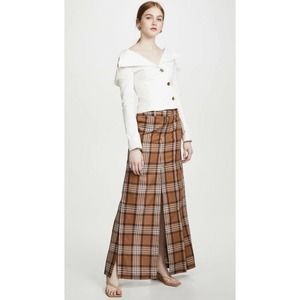 NWT A.W.A.K.E. Mode Brown Plaid Pant Skirt Size 34